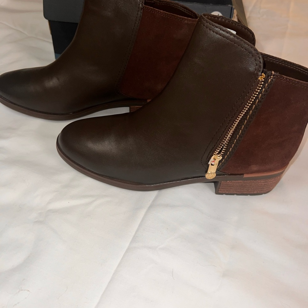 Sperry Dark Brown Ankle Booties with Gold Zipper